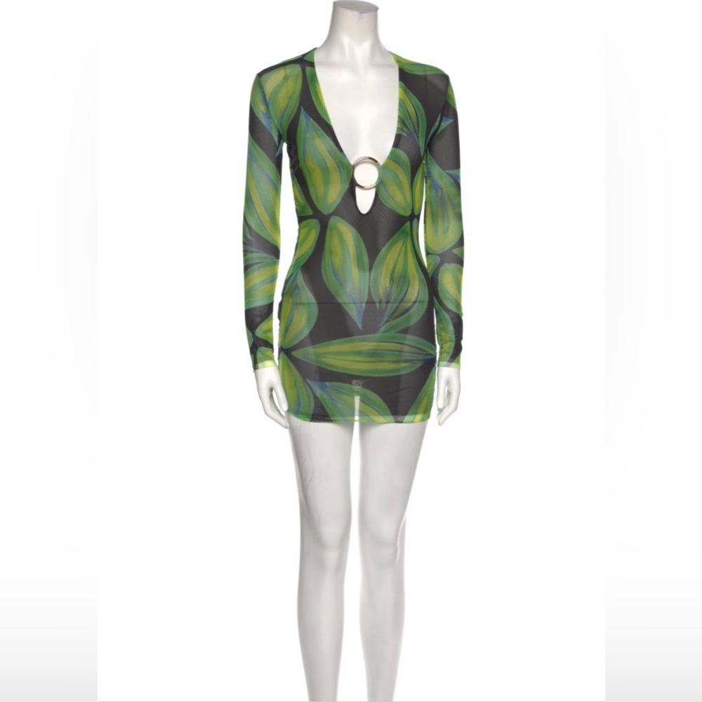 *SOLD* Louisa Ballou Black & Green Long Sleeve Mesh Dress